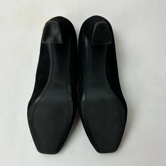 Prada Logo Black Suede Square Toe Block Heels Pumps size 38.5 - Picture 7 of 9